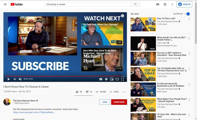 Grow your email list with YouTube by placing links in your endscreen like this one from Dave Ramsey.