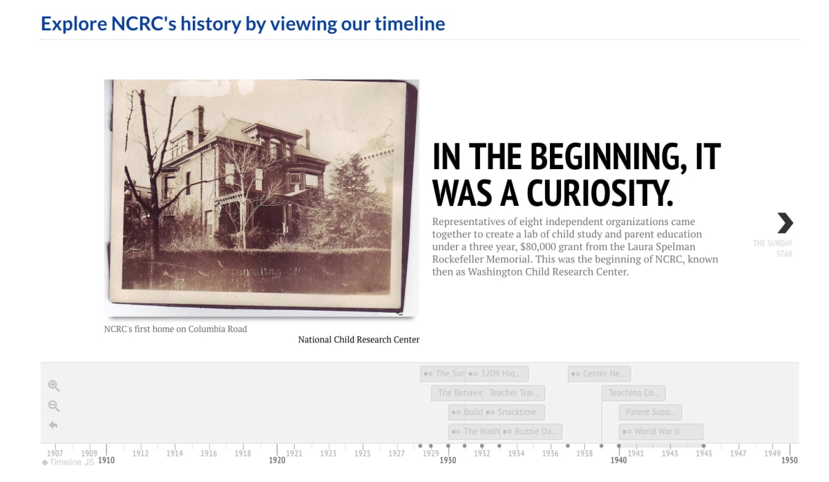 National Child Research Center "Our Story" timeline