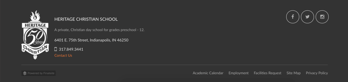 Heritage Christian School homepage footer