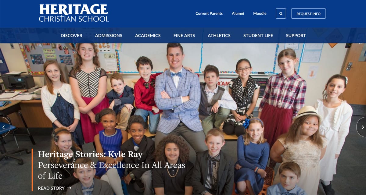 Heritage Christian School homepage screenshot