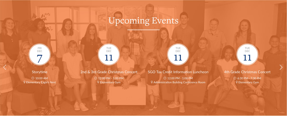 Heritage Christian School homepage calendar element